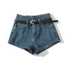 Bolso pós-vento estilo europeu e americano com shorts jeans cinto feminino 2023 Verão novo emagrecimento de cintura alta A- linha wide leg hot pants