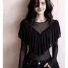 Top de Mujer Negro Estilo Francés con Parches, Manga Larga, Corte Ajustado, Diseño de Alta Gama y Volantes, Top Sexy de Mujer con Volantes 2026