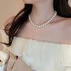 Collar de perlas de colores apiladas largas, de lujo, ligero, estilo francés, cadena de clavícula elegante y sencilla, collar retro de alta calidad para mujer