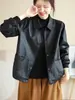 Chaqueta de Piel Sintética Retro con Cuello Solapa para Mujer, Estilo Corto, Nuevo Abrigo de Cuero Holgado de Otoño
