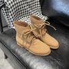 Versão em Couro de Vaca ~ Couro Genuíno Cabeça Redonda Cadarço Botas Martin Femininas Estilo Britânico Fosco Vintage Botas Curtas Versátil Plano Botas Femininas