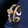 Anillo Abierto de Zirconia con Forma de Flor de Doble Capa de Lujo Ligero Transfronterizo, Anillo de Dedo Índice de Moda de Gama Alta de Venta Caliente con Índice de Personalidad