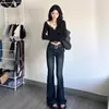 Estilo Americano High Street Retro Aspecto Delgado Micro La Jeans para Mujer Otoño 2024 Nuevo Estilo Chica Caliente Cintura Alta Tubo Ahumado Pantalones Largos