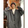 Cárdigan de punto casual estilo coreano con cuello en V para hombre, corte holgado, hombros caídos, color liso, chaqueta suéter casual versátil