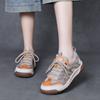 Jishu 25 Primavera e Verão Novo Camada Superior Couro de Vaca Color Block Cadarço Casual Sapatos Femininos Sapatos de Tela Couro Genuíno Sapatos Esportivos Planos
