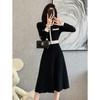 Falda de punto de cintura alta estilo Xiaoxiangfeng para socialité transfronteriza, con volantes, estilo lady, nuevo, de alta gama, estilo occidental, vestido de base con combinación de colores.