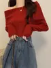 Nueva Versión del Diseño Ajustado para Mujer Primavera y Otoño 2025 Color Puro Estilo Coreano Versátil Camiseta de Punto para Fondo Top de un Hombro