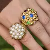 Anillo con Diseño de Granada de Nuevo Estilo Transfronterizo Europeo y Americano Incrustado con Perla de Imitación Anillo de Acero Inoxidable Personalizado con Piedra de Vidrio de Color Joyería para Mujer