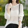 Blusa Recortada de Crochet Tridimensional para Mujer, Tejido de Punto de Lino Holgado de Cuello Redondo, Suéter de Verano Estilo Perezoso para Habitación con Aire Acondicionado