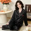 Pijama francés reductor de edad para mujer, nuevo para primavera y otoño, simple, con puntos de ola, manga larga, pantalones de seda helada, ropa de casa, traje de moda, venta al por mayor