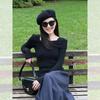 Atacado Transfronteiriço Roupa Íntima Roupas de Primavera Roupa Estilo Coreano Tops Preto Decote Quadrado Ombro a Ombro Camiseta Básica Roupa Íntima para Mulheres