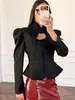 Camisa Corta Exquisita con Pajarita Hueca Diseño 2026 Primavera/Verano Nuevo Transfronterizo Europeo y Americano Volante Ceñidor de Cintura Adelgazante Top