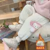 Calça de Algodão Grossa com Forro de Fleece para Meninas, Estampa de Cogumelo e Gatinho, Estilosa e Casual para Meninas Pequenas, Inverno 2025