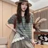Cardigan de Punto Amarillo Floral Chic Coreano de Manga Corta para Mujer, Nuevo Estilo de Verano, Top Camiseta Fina Impresionante y Hermoso