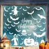 Pegatinas Estáticas de Halloween de PVC Transfronterizas al por Mayor Bruja Murciélago Calabaza Calavera Silueta Blanca Decoración Pegatinas Impermeables para Ventana
