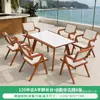 Silla de marco de aleación de aluminio minimalista moderna con respaldo de malla y juego de mesa de comedor de losa de roca, adecuado para restaurantes autoservicio de hotel y uso en exteriores