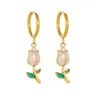 Aretes Colgantes de Tulipán Esmaltados Acero Inoxidable Chapado en Oro Aceite Goteado Estilo Pastoral Flores Moda Versátil Pendientes Transfronterizos para Mujeres