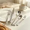 Cuchillo, Tenedor, Cuchara, Cuchara de Postre, Tenedor, Cucharita de Café de Acero Inoxidable de Alto Grado con Patrón Martillado 304, Juego de Cubiertos de Alto Grado para Hotel