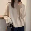 Suéter de punto de manga larga, corte holgado, cuello redondo, jersey con pedrería, versátil, casual y elegante, top de otoño para mujer