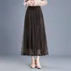 Falda plisada de malla drapeada, nuevo estilo otoño e invierno 2026, cintura elástica, falda casual de dobladillo amplio, falda de línea A a la moda