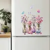 Vaso de Flores Margarida Pintado Pintura Decorativa para Sala de Estar Armário de Parede Branco Adesivos Coloridos Flores Borboleta Adesivos Autoadesivos