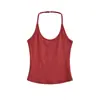 Top Regata Sexy Gola U e Alça no Pescoço Estilo Europeu e Americano, Novo Top Básico Curto Slim Fit Cor Sólida Menina Apimentada para Mulheres