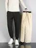 Venda direta no atacado calças de algodão de inverno masculinas plus size para gordinhos veludo de cordeiro vestuário de inverno quente folgadas retas calças casuais