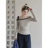 Camiseta de manga larga con bloques de color a rayas y tirantes en los hombros estilo coreano de Forever21 para mujer, top corto ajustado de otoño