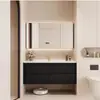 Juego de gabinete de baño inteligente con marco de madera maciza estilo antiguo, con un lavabo de cerámica simple e integrado para el baño