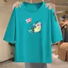 Camiseta de manga corta a media manga para mujer de comercio exterior transfronterizo, talla grande holgada para mujeres de talla grande, disimula la barriga y oculta la grasa, top adelgazante de manga media
