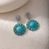 Pendientes Étnicos Vintage de Estilo Bohemio con Flor de Aleación y Turquesa Estilo Occidental