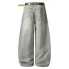 Jeans Rectos Desestructurados Rasgados para Hombre, Pantalones Lavados Estilo Americano Sueltos de Pierna Ancha, Largo hasta el Suelo, Corte Limpio