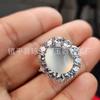 Anillo de Calcedonia Verde Hielo de Brasil Ágata Huevo de Paloma Plata 925 Chapada Anillo Femenino Comparable al Jade Anillo de Jade
