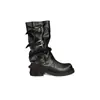 Botas compridas estilo Grape Mom para mulheres, de sola grossa, que aumentam a altura, com fivela de cinto, na altura da panturrilha, botas de montaria, plissadas, botas empilhadas