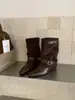 Patchwork 2026 Tacón Grueso Punta Cuadrada Suela Gruesa Bonita Hebilla de Cinturón Old Money Botas de Mezclilla Nuevas de Otoño Estilo Western Coreano Botas Gigantes Pierna de Pantalón