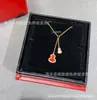 Colar Colar de Abóbora com Borla Qijia Banhado a Ouro com Diamantes e Ágata Vermelha Pingente Pequeno Gargantilha Vintage Estilo Nicho Ins