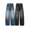 Yidao Vintage 2026 Outono Novo Jeans Retrô Americano Lavado Desgastado Bigode de Gato Corte A Cintura Alta Perna Larga Solto para Homens