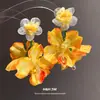 Pendientes Colgantes de Flor de Chifón en Tela de Aguja de Plata, Pendientes de Moda Elegantes Estilo Festivo, Fórmula de Pendientes de Gama Alta de Nicho