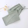 Venta al por mayor Envío directo Primavera Verano Algodón Lino Ropa de casa para mujer Cintura elástica Pierna ancha Pantalones cortos Casual Cómodo Pijama para el hogar