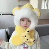 Gorro con Bufanda Integrada de Dibujos Animados para Niños, Protección para los Oídos, para Niños y Niñas, Felpa Gruesa Caliente, Cortavientos, Peluche, Gorro para Bebé