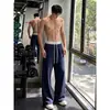 Estampado floral blanco, drapeado, pantalones casuales de peso pesado para hombre de otoño estilo americano, corte recto limpio, ligeramente acampanados