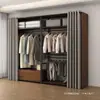 Armario abierto metálico hecho a sí mismo combinación dormitorio vestidor perchero de pie de doble capa perchero para colgar ropa walk-in