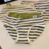 Pantaletas deportivas de algodón a rayas estilo Ins, de cintura media, ajustadas a la cadera para niñas, 7A, hipoalergénicas, transpirables, antibacterianas, tipo triángulo para mujeres