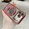 Adecuado para Apple 18 Pro Max espejo de maquillaje soporte magnético funda de teléfono iPhone 16 con diamantes laterales y purpurina 14 cubierta protectora