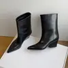 Botas de tacón alto gruesas para mujer hasta la pantorrilla, nuevo estilo otoño e invierno, botas hasta la pantorrilla de piel de vaca con punta fina, estilo europeo y americano, botas de montar para mujer, botas de cuero genuino