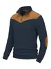 Sudadera de manga larga para hombre con cuello alto y media cremallera, costillas verticales, empalme de gamuza, estilo retro americano, de Amazon transfronterizo