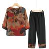 Traje de Verano para Madre Top de Dos Piezas para Mujeres de Mediana Edad y Mayores Estilo Occidental Camiseta de Satén Ropa de Verano para Abuela
