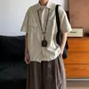Camisa Retro Americana de Rayas Finas de Manga Corta para Hombre, Estilo Veraniego Workwear con Cordón Estilo Corto Estilo Old Money Casual