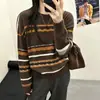 Suéter Rayado de Bloques de Color Cuello Redondo para Mujer 2026 Otoño/Invierno Nuevo Estilo Perezoso Holgado Suave Pegajoso Manga Larga Top de Punto