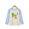Camiseta de Manga Longa com Estampa de Animal Cartoon para Meninos da Primavera e Outono Novo Estilo para Crianças Pequenas e Médias Algodão Lycra Camiseta Básica de Gola Redonda para Crianças